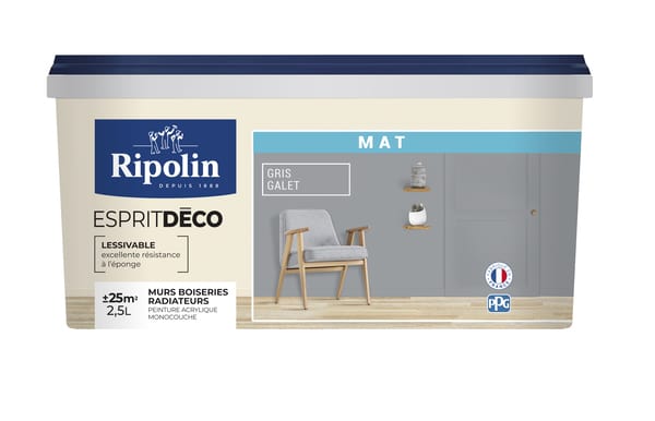 Peinture mur intérieur Mat 2,5 L Gris galet - Ripolin - Brico Dépôt