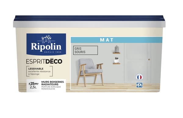 Peinture mur intérieur Mat 2,5 L Gris souris - Ripolin - Brico Dépôt