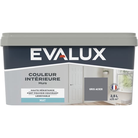 Peinture mur intérieur Mat 2,5 L Gris acier - Evalux - Brico Dépôt