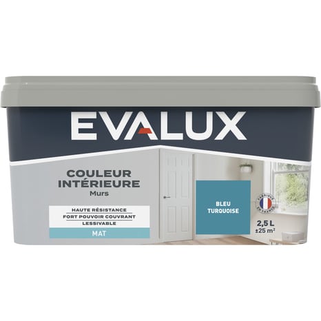 Peinture mur intérieur Mat 2,5 L Bleu turquoise - Evalux - Brico Dépôt