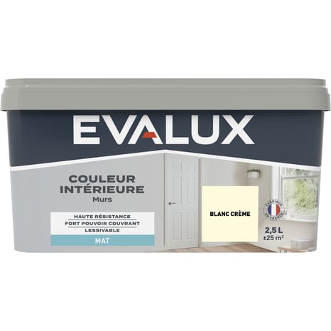 Peinture mur intérieur Mat 2,5 L Blanc crème - Evalux - Brico Dépôt