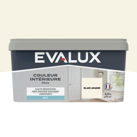 Peinture mur intérieur Mat 2,5 L Blanc amande - Evalux - Brico Dépôt