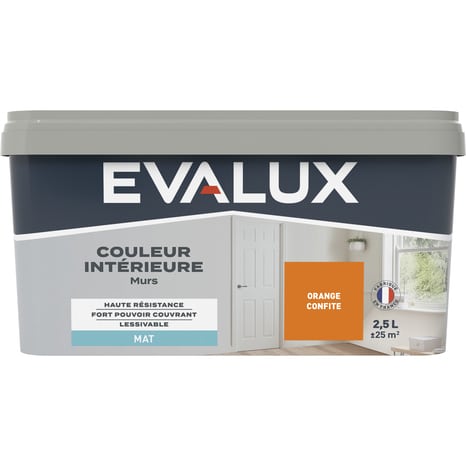 Peinture mur intérieur Mat 2,5 L Orange confite - Evalux - Brico Dépôt