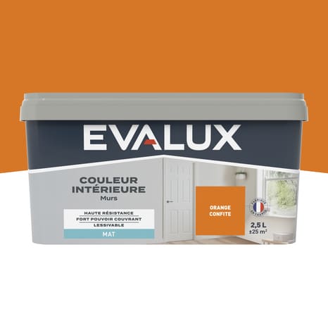 Peinture mur intérieur Mat 2,5 L Orange confite - Evalux - Brico Dépôt