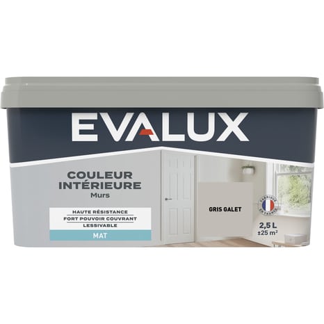 Peinture mur intérieur Mat 2,5 L Gris galet - Evalux - Brico Dépôt