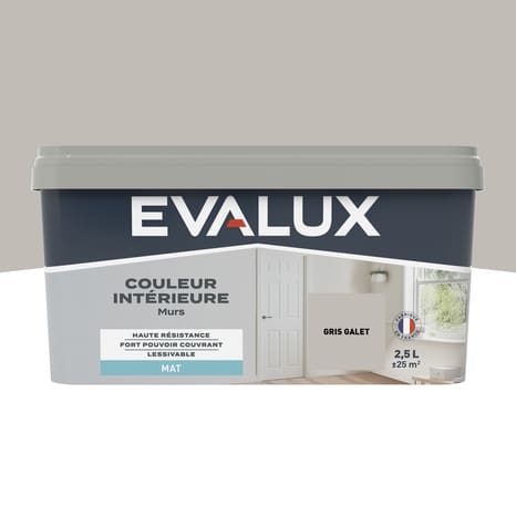 Peinture mur intérieur Mat 2,5 L Gris galet - Evalux - Brico Dépôt