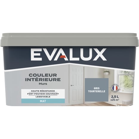 Peinture mur intérieur Mat 2,5 L Gris tourterelle - Evalux - Brico Dépôt