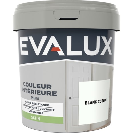 Peinture mur intérieur Satin 0,75 L Blanc coton - Evalux - Brico Dépôt