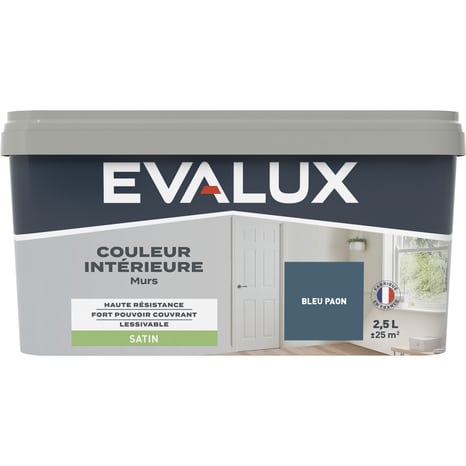 Peinture mur intérieur Satin 2,5 L Bleu paon - Evalux - Brico Dépôt