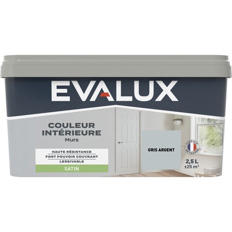 Peinture mur intérieur Satin 2,5 L Gris argent - Evalux - Brico Dépôt