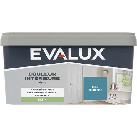 Peinture mur intérieur Satin 2,5 L Bleu turquoise - Evalux - Brico Dépôt