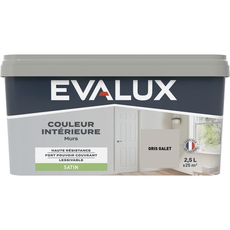 Peinture mur intérieur Satin 2,5 L Gris galet - Evalux - Brico Dépôt