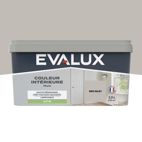 Peinture mur intérieur Satin 2,5 L Gris galet - Evalux - Brico Dépôt