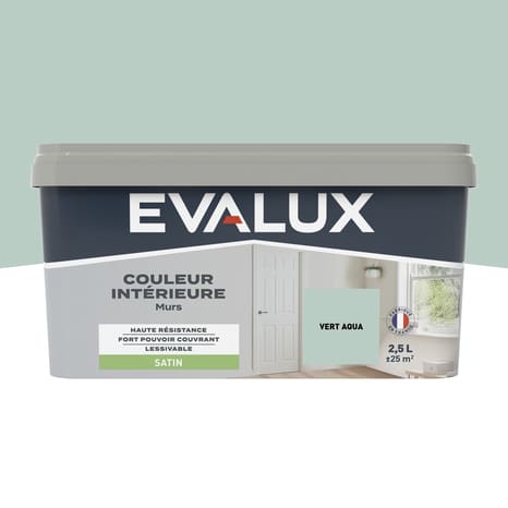 Peinture mur intérieur Satin 2,5 L Vert aqua - Evalux - Brico Dépôt