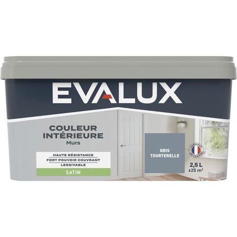 Peinture mur intérieur Satin 2,5 L Gris tourterelle - Evalux - Brico Dépôt