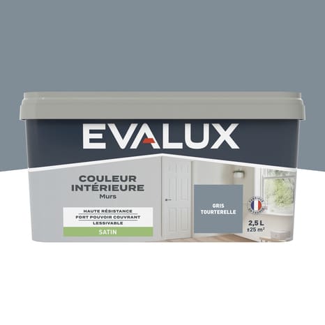 Peinture mur intérieur Satin 2,5 L Gris tourterelle - Evalux - Brico Dépôt