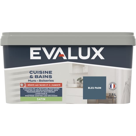 Peinture salle de bain et cuisine Satin 2,5 L Bleu paon - Evalux - Brico Dépôt