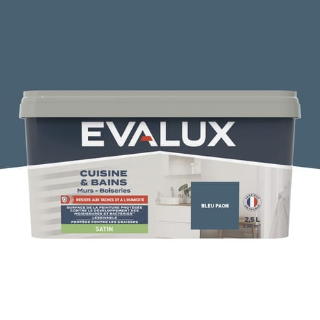 Peinture salle de bain et cuisine Satin 2,5 L Bleu paon - Evalux - Brico Dépôt