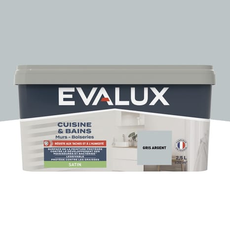 Peinture salle de bain et cuisine Satin 2,5 L Gris argent - Evalux - Brico Dépôt