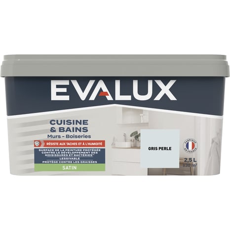 Peinture salle de bain et cuisine Satin 2,5 L Gris perle - Evalux - Brico Dépôt