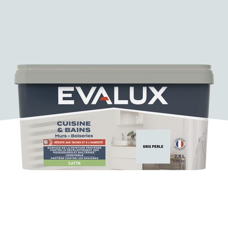 Peinture salle de bain et cuisine Satin 2,5 L Gris perle - Evalux - Brico Dépôt