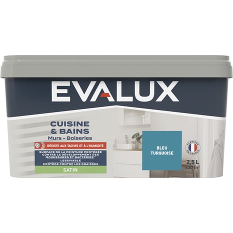 Peinture salle de bain et cuisine Satin 2,5 L turquoise - Evalux - Brico Dépôt