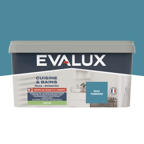 Peinture salle de bain et cuisine Satin 2,5 L turquoise - Evalux - Brico Dépôt