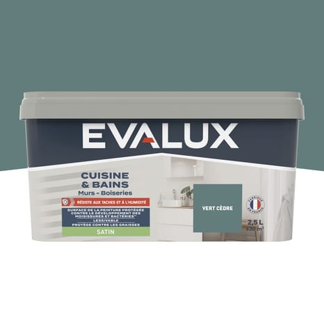 Peinture salle de bain et cuisine Satin 2,5 L Vert cèdre - Evalux - Brico Dépôt