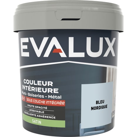 Peinture mur intérieur 2 en 1 Satin 0,75 L Bleu nordique - Evalux - Brico Dépôt