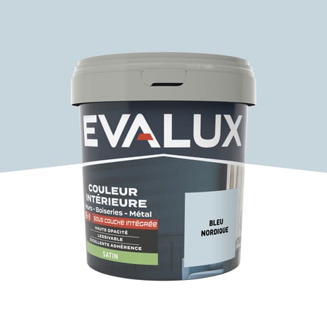 Peinture mur intérieur 2 en 1 Satin 0,75 L Bleu nordique - Evalux - Brico Dépôt