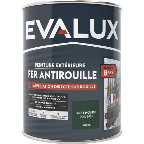 Peinture extérieure métal 0,5 L vert mousse brillant - Evalux - Brico Dépôt