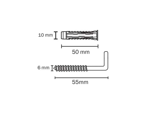 2 chevilles nylon universelles CL HL Ø 10 x 50 + crochet en L - Diall - Brico Dépôt