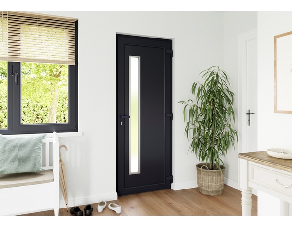 Porte entrée PVC gris "Elen" H. 215 x l. 90 gauche - Geom - Brico Dépôt