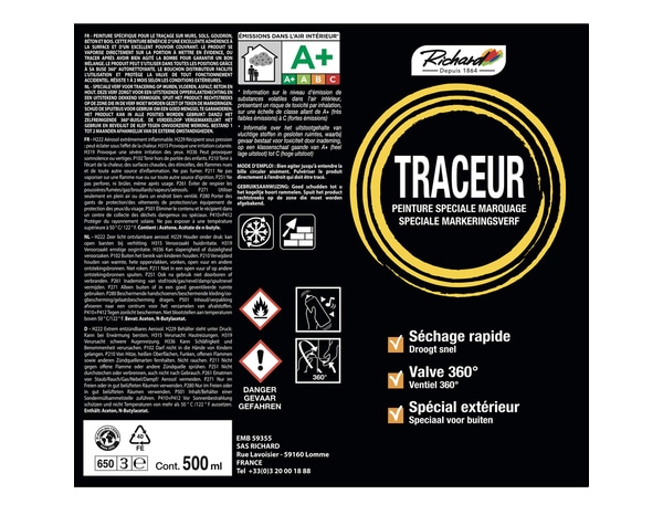 Aérosol peinture Traceur blanc 500 ml - Richard - Brico Dépôt