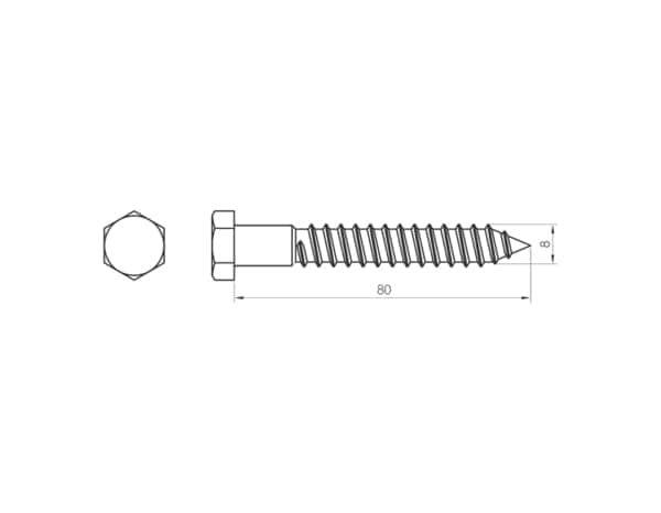 Boite de 2 kg de tirefonds tête hexagonale 8 x 80 mm acier au carbone - Brenner - Brico Dépôt