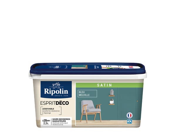 Peinture mur intérieur satin 2,5 L bleu melville - Ripolin - Brico Dépôt