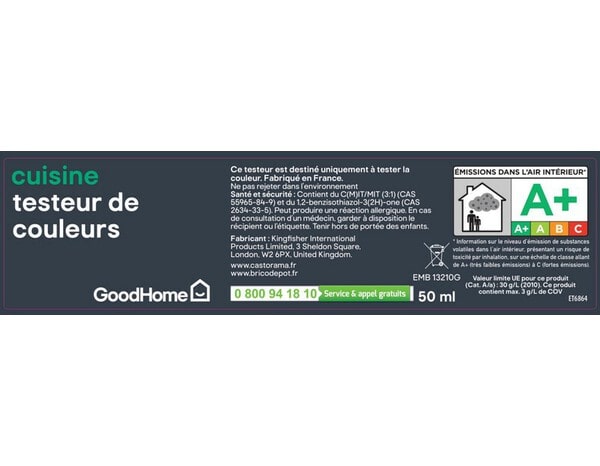 Testeur peinture cuisine acrylique mat Bleu Antibes 50 ml - GoodHome - Brico Dépôt