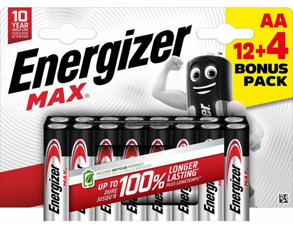 Lot de 12 + 4 piles Alcalines Max AA/LR6 - Energizer - Brico Dépôt