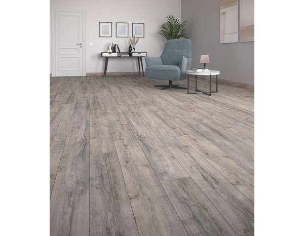 Sol stratifié "Saloon" couleur imitation bois naturel - Ep. 8MM AC4 - Brico Dépôt