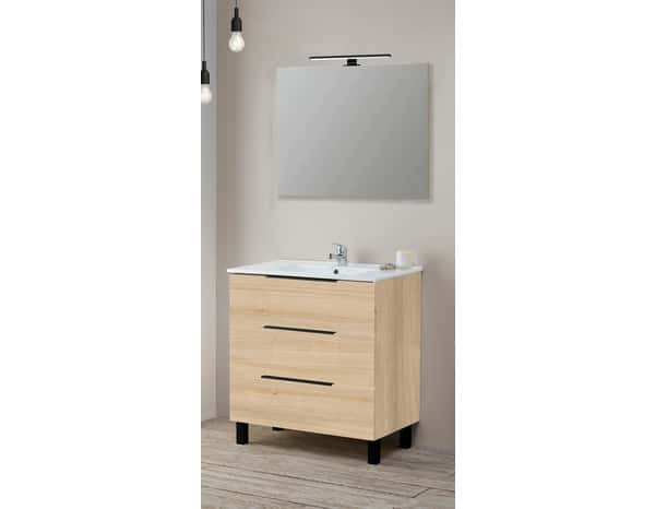 Ensemble "Denver" caisson L. 80 x l. 46 x H. 83 cm. + vasque + miroir + Applique LED - Brico Dépôt