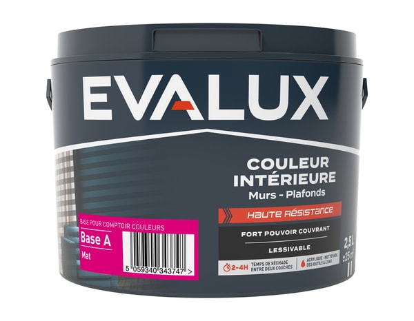 Peinture intérieure haute résistance Base A Mat 2,5 L - Evalux - Brico Dépôt