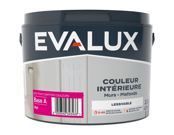 Peinture base A intérieur Mat 2,5 L - Evalux - Brico Dépôt