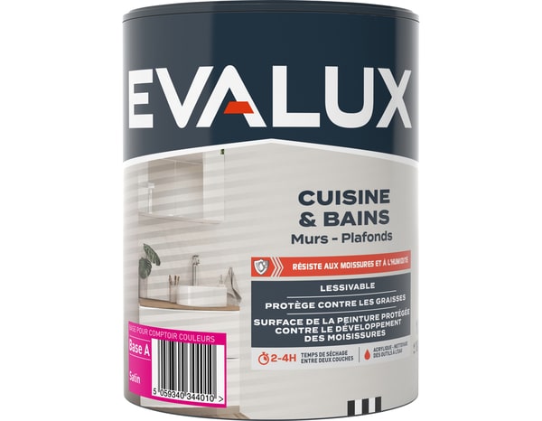 Peinture cuisine et bains Base A Satin 1 L - Evalux - Brico Dépôt