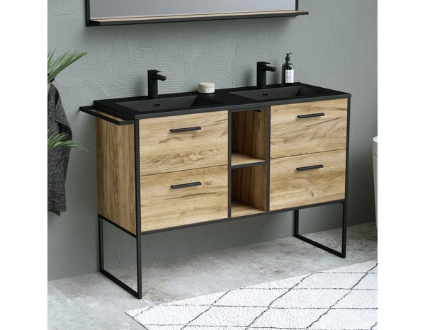 Meuble double vasque à poser decor bois "district" l.127 x h.85 x p.45 cm - Brico Dépôt