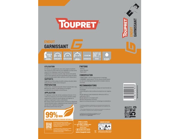 Garnissant, rénove les murs en poudre - Sac 15 Kg - Toupret - Brico Dépôt