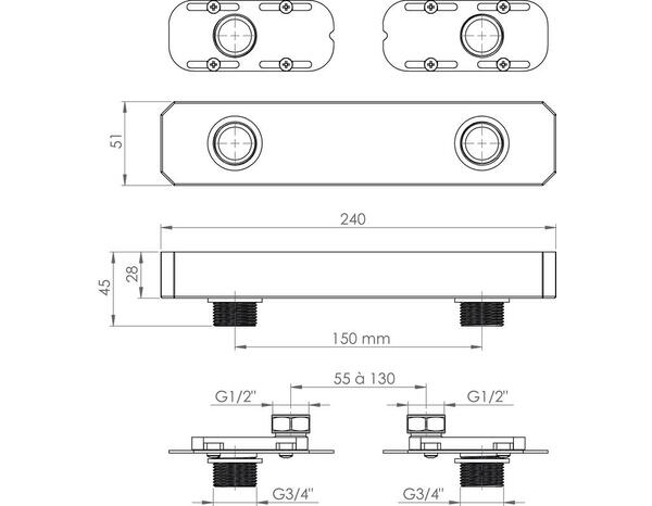 Adaptateur multi-entraxe de robinet Femelle/Mâle - Somatherm - Brico Dépôt