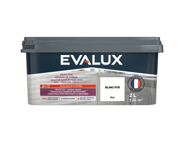 Peinture meuble de cuisine et salle de bains 2 L Mat Blanc Pure - Evalux - Brico Dépôt