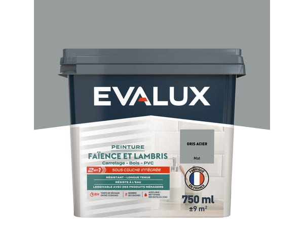 Peinture faïence et lambris Mat 0,75 L Gris Acier - Evalux - Brico Dépôt