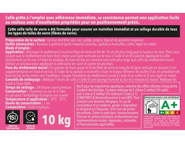 Colle de revêtement fibre de verre blanche - seau 10 KG - Brenner - Brico Dépôt