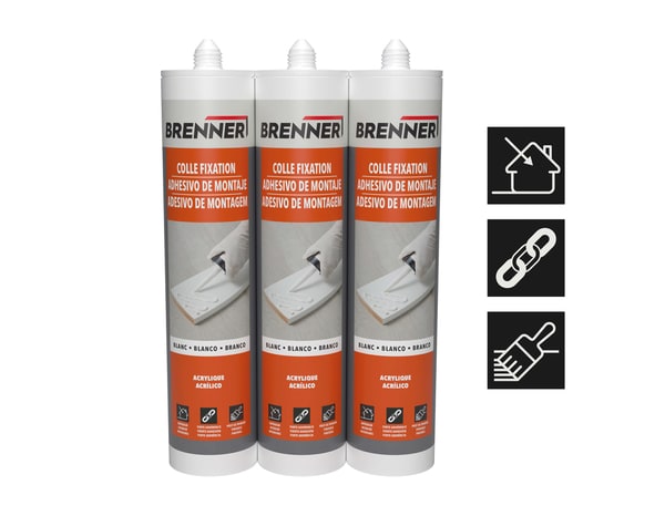 Lot de 3 colles blanches de fixation acrylique intérieure - cartouche 3 X 290 ML - Brenner - Brico Dépôt